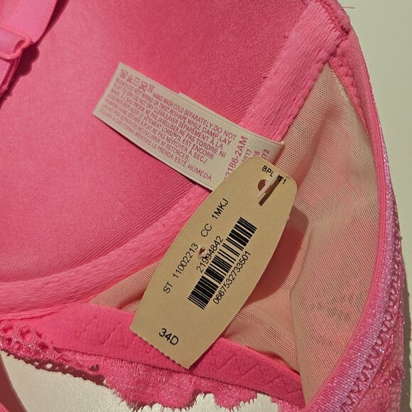Victoria's Secret 34D Bra Body by Victoria Racerback Lace BRIGHT HOT PINK NWT - Picture 4 of 8